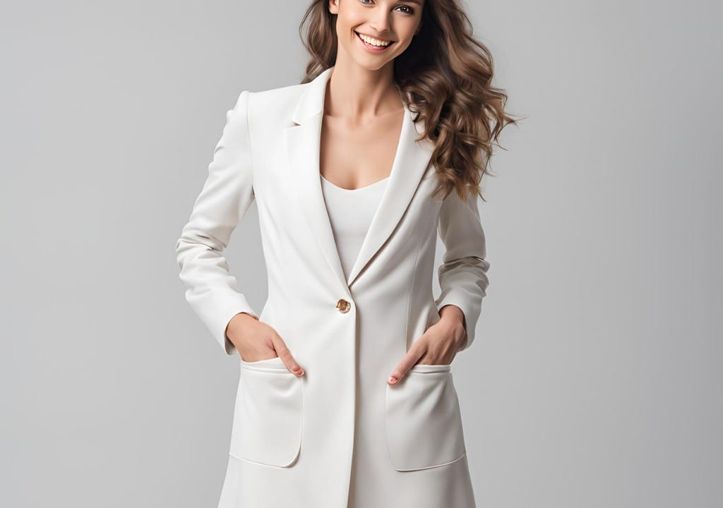 A beautiful girl wearing blazer dress